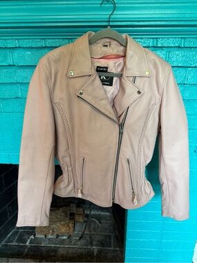 Women's Blush Pink Leather Moto Jacket with Asymmetric Zip- Leather King